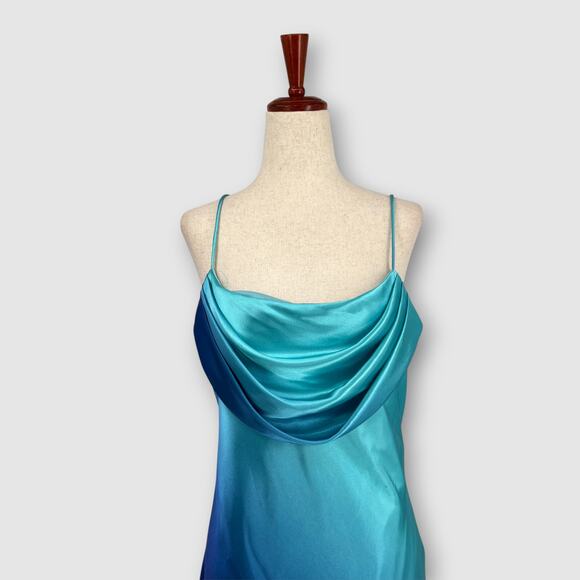 Y2k Vintage JUMP Ombré Blue Satin Slip Maxi Dress Size Medium - Picture 9 of 9